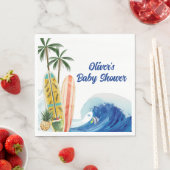Serviette En Papier Baby shower moderne Blue Ocean Wave Surboard (En situation)