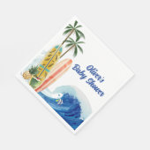 Serviette En Papier Baby shower moderne Blue Ocean Wave Surboard (Coin)