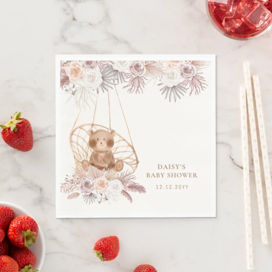 Serviette En Papier Baby shower moderne Boho Teddy Bear Pampas (En situation)