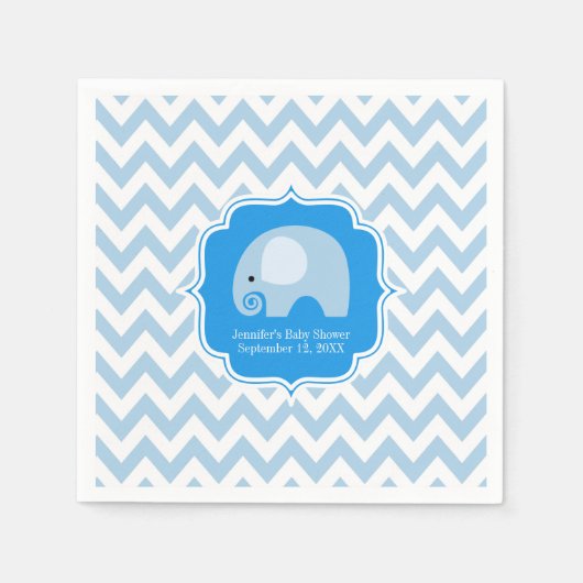 Serviette En Papier Baby shower moderne Boy Blue Elephant Chevron (Devant)
