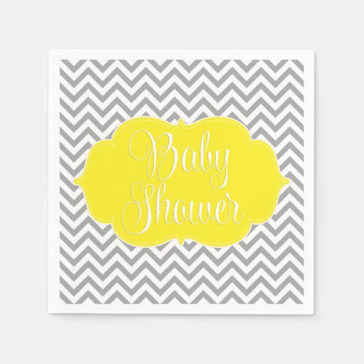 Serviette En Papier Baby shower moderne Chevron gris jaune (Devant)