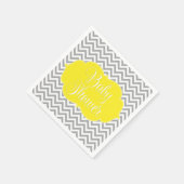 Serviette En Papier Baby shower moderne Chevron gris jaune (Coin)