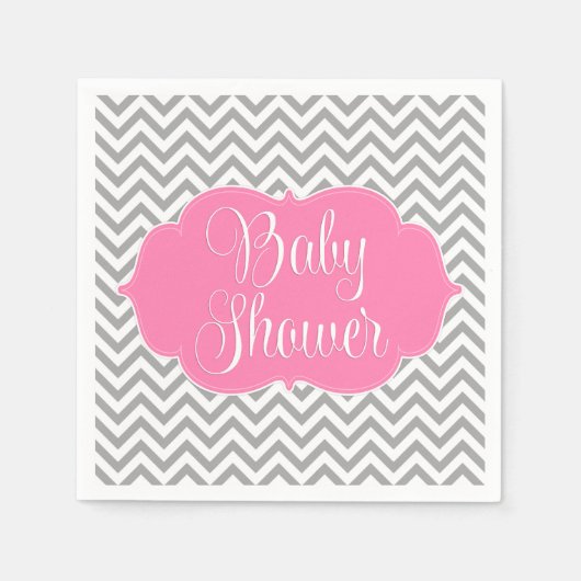 Serviette En Papier Baby shower moderne Chevron rose Grey (Devant)