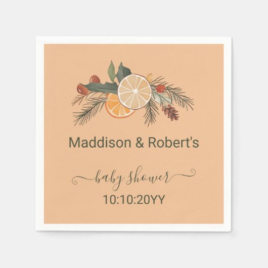 Serviette En Papier Baby shower moderne d'agrumes d'hiver séchés (Devant)