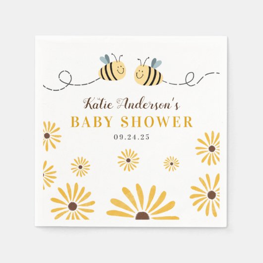 Serviette En Papier Baby shower moderne de bebe jaune et de tournesol (Devant)