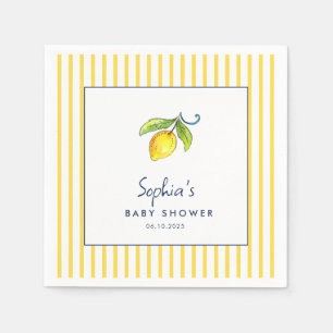 Serviette En Papier Baby shower moderne de citrons aquarelles
