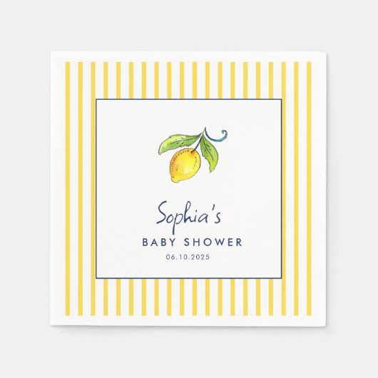 Serviette En Papier Baby shower moderne de citrons aquarelles (Devant)