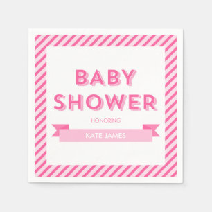 Serviette En Papier Baby shower moderne de Pink Stripes
