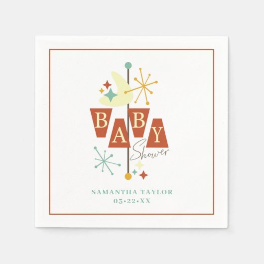 Serviette En Papier Baby shower moderne du milieu du siècle (Devant)