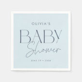 Serviette En Papier Baby shower moderne élégant à script bleu (Devant)