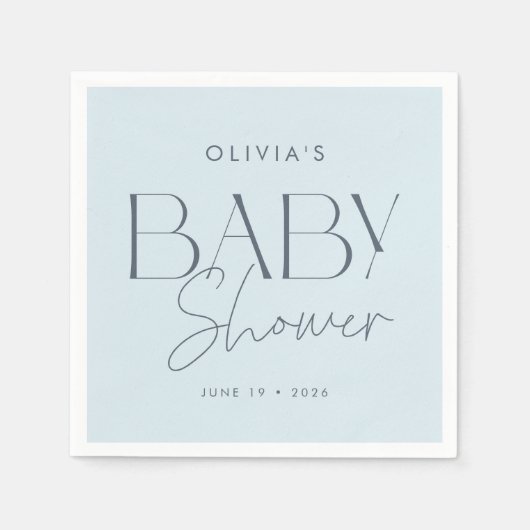Serviette En Papier Baby shower moderne élégant à script bleu (Devant)
