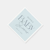 Serviette En Papier Baby shower moderne élégant à script bleu (Coin)
