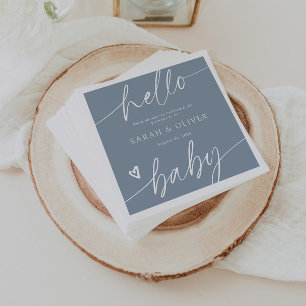 Serviette En Papier Baby-Shower Moderne Élégant Écriture Bleu Poussiér
