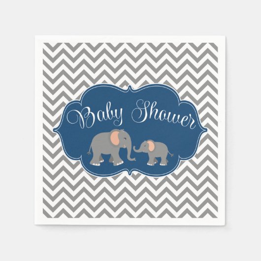Serviette En Papier Baby shower moderne Elephant Chevron Marine Blue G (Devant)