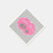 Serviette En Papier Baby shower moderne Elephant Chevron rose Grey (Coin)