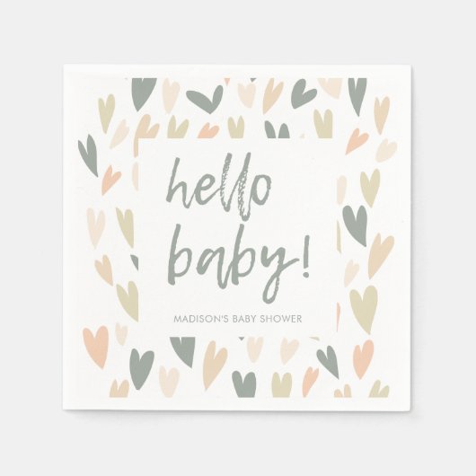 Serviette En Papier Baby shower moderne Sage Heart Genre Neutre (Devant)