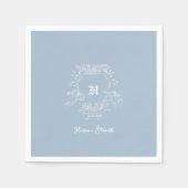Serviette En Papier Baby shower Monogramme bleu Dusty (Devant)