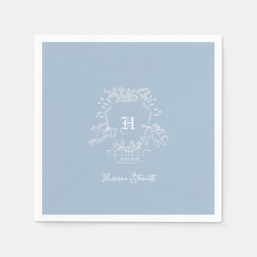 Serviette En Papier Baby shower Monogramme bleu Dusty (Devant)