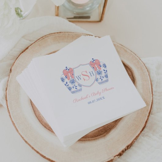 Serviette En Papier Baby shower Monogramme de fille rose Bow