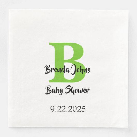 Serviette En Papier Baby shower Monogramme Nom Jungle verte Thème (Devant)