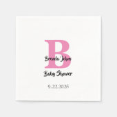 Serviette En Papier Baby shower Monogrammes Rose blanc mignonne Élégan (Devant)