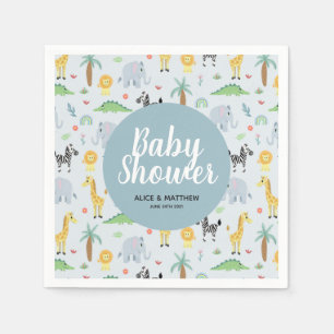Serviette En Papier Baby shower Motif Boys Cute Blue Safari