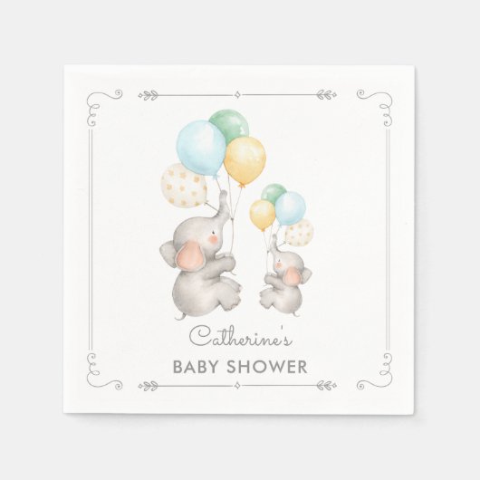 Serviette En Papier Baby shower Napkin Pastel moderne Elephant Paper (Devant)