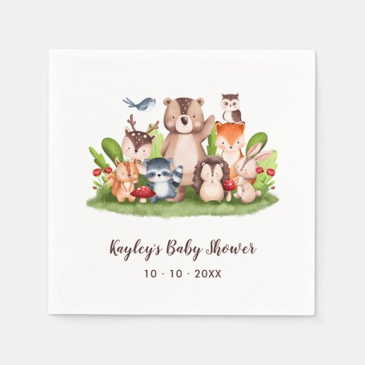 Serviette En Papier Baby shower Napkins Bois Animaux Forêt Boho (Devant)