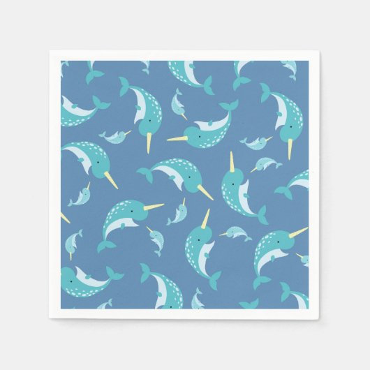 Serviette En Papier Baby shower Narwhal Blue Boy Whale (Devant)