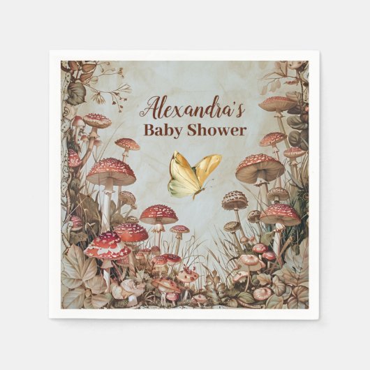 Serviette En Papier Baby shower naturel des champignons papillons (Devant)