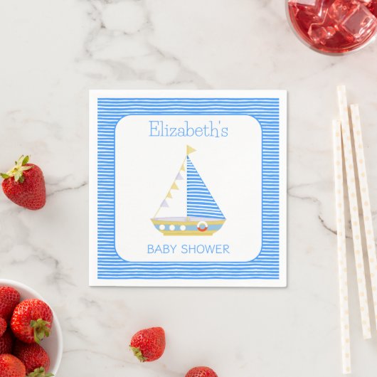 Serviette En Papier Baby shower Nautical Blue Stripe (En situation)