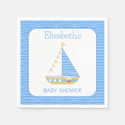 Serviette En Papier Baby shower Nautical Blue Stripe (Devant)