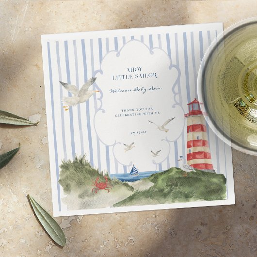 Serviette En Papier Baby shower nautique Ahoy Little Sailor
