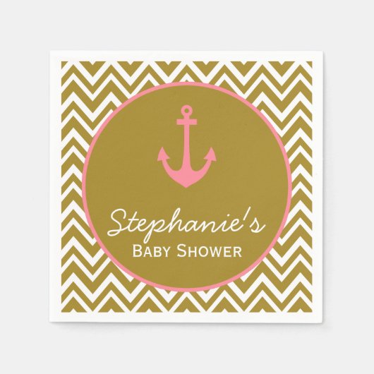 Serviette En Papier Baby shower nautique Gold et Rose Chevron (Devant)