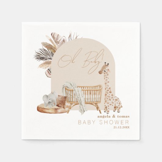 Serviette En Papier Baby shower neutre en laiton Boho Pampas (Devant)