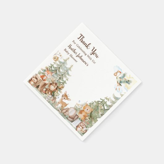 Serviette En Papier Baby shower Neutre forestier (Coin)