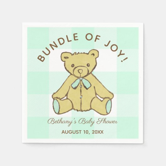 Serviette En Papier Baby shower Neutre Genre Ours Mint Vert (Devant)