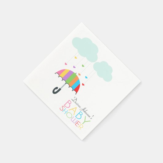 Serviette En Papier Baby shower neutre parapluie arc-en-ciel (Coin)