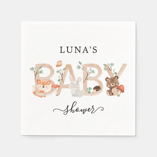Serviette En Papier Baby shower neutre pour les femmes dans les bois (Devant)