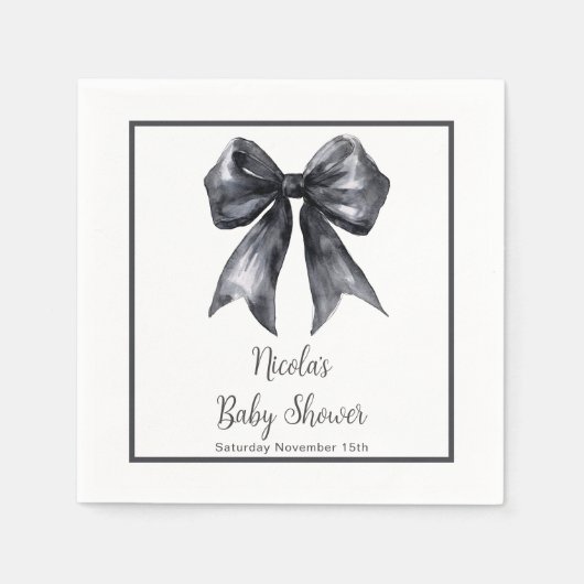 Serviette En Papier Baby shower noir Coquette Bow (Devant)