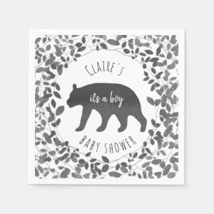 Serviette En Papier Baby shower noir et blanc de CUB d'ours de