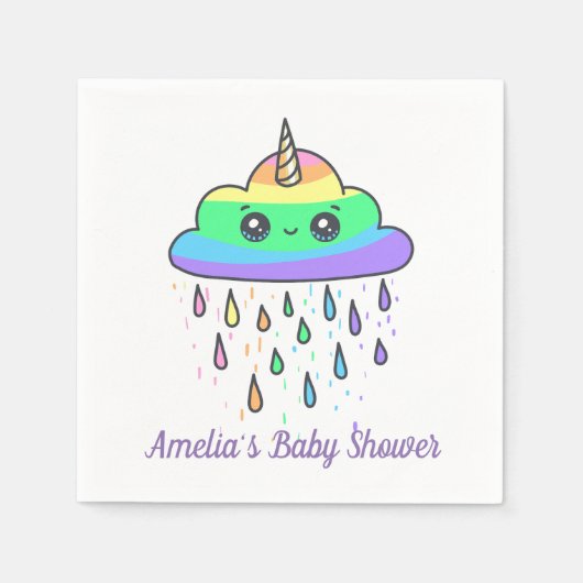 Serviette En Papier Baby shower nuage arc-en-ciel Unicorn (Devant)