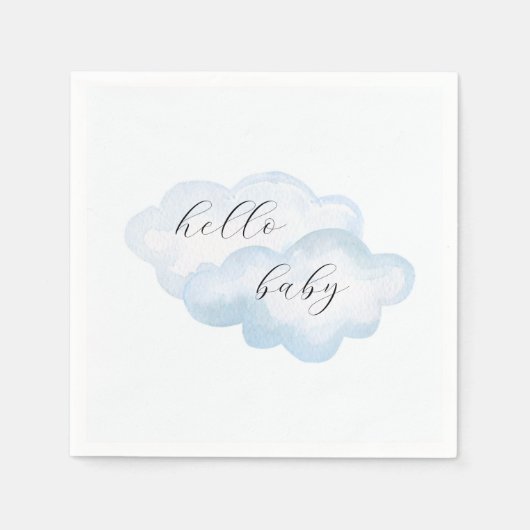 Serviette En Papier Baby shower nuage bleu aquarelle (Devant)