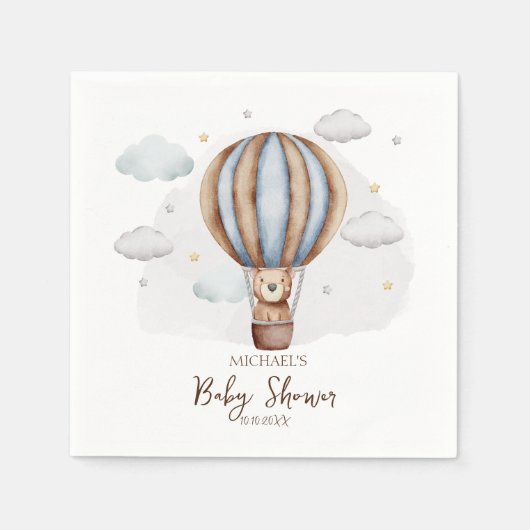 Serviette En Papier Baby shower nuages d'ours en peluche à air chaud (Devant)