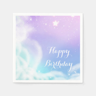 Serviette En Papier Baby Shower Nuages Étincelants Rose Violet Fantais