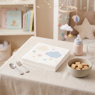 Serviette En Papier Baby Shower Nuages Pastels et Étoiles