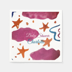 Serviette En Papier Baby shower nuages rose bleu ajouter nom aquarelle