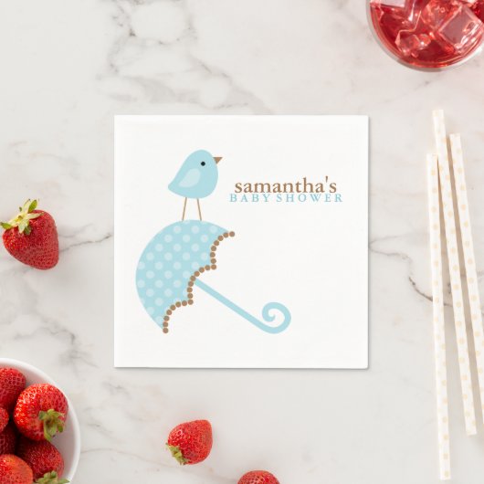 Serviette En Papier Baby shower Oiseau Parapluie Bleu (En situation)