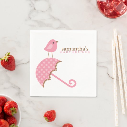 Serviette En Papier Baby shower Oiseau-Parapluie rose (En situation)