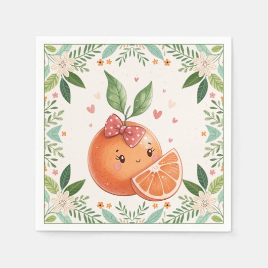 Serviette En Papier Baby shower orange Cutie Citrus moderne (Devant)